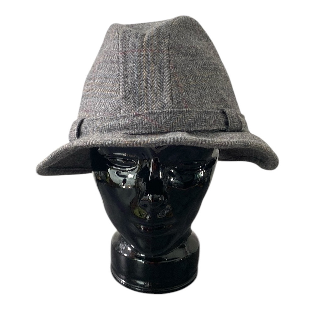 Vintage Men’s Fedora Hat Size 7 1/4 Gray Wool Herringbone Hipster USA‎ Unbranded